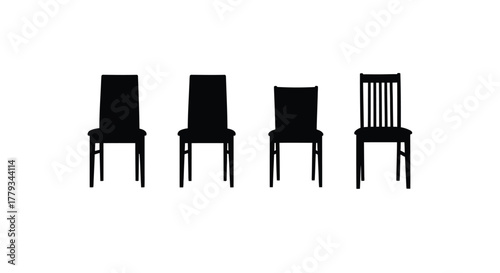 Four chairs isolated on white background are arranged in a row