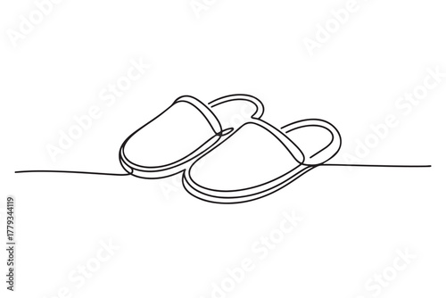Continuous one line drawing of slipper shoe outline illustration
