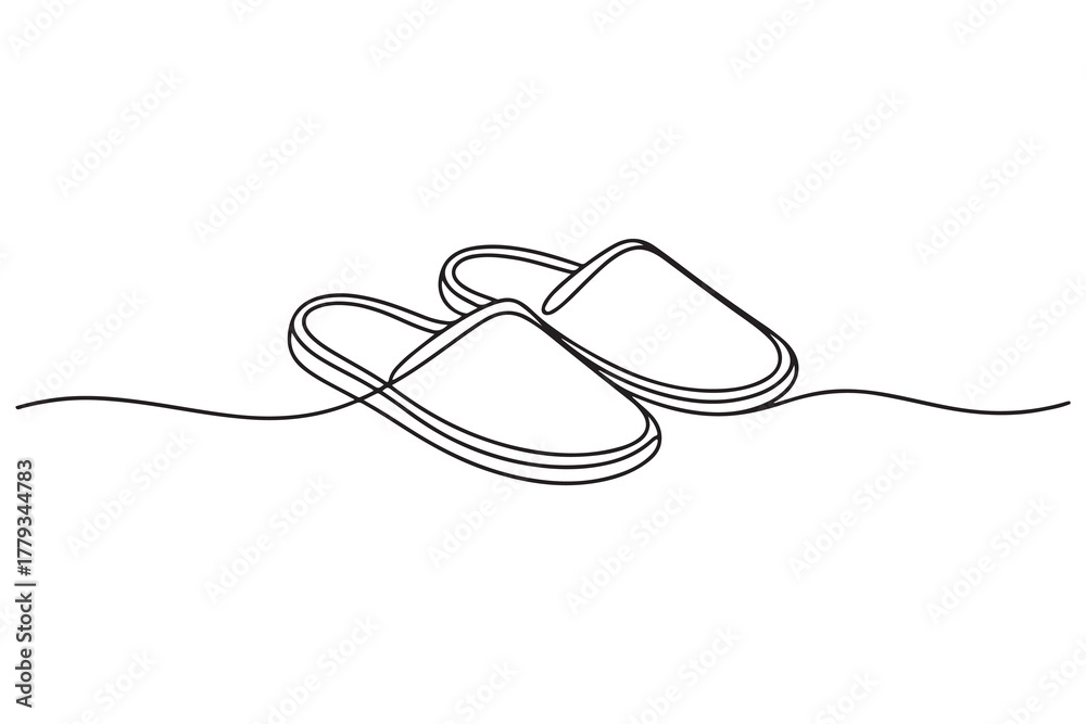 Obraz premium Continuous one line drawing of slipper shoe outline illustration 