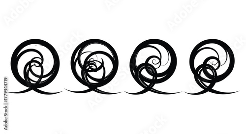 Four abstract swirls are arranged in a row, isolated on white background