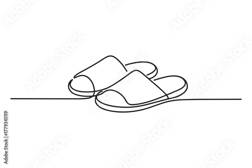 Continuous one line drawing of slipper shoe outline illustration
