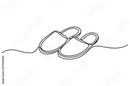 Continuous one line drawing of slipper shoe outline illustration
