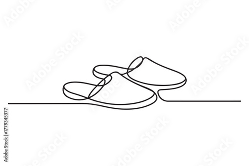 Continuous one line drawing of slipper shoe outline illustration
