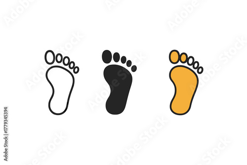 Mysterious Footprints Icon. Minimalist mysterious footprints icon: three identical footprints in a row, first in line style with