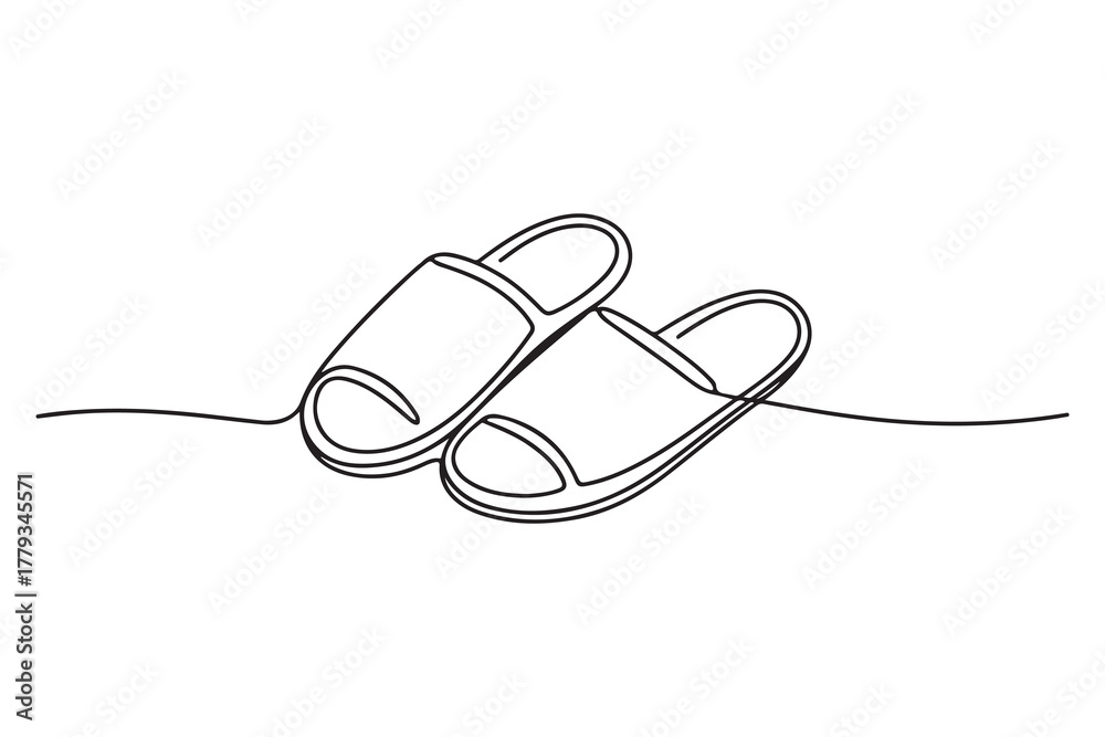Obraz premium Continuous one line drawing of slipper shoe outline illustration 