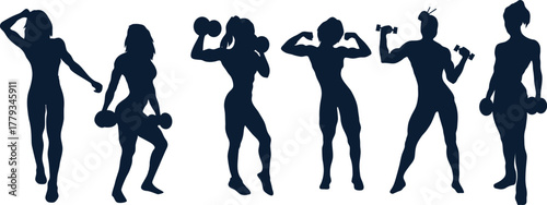vector silhouettes of gym fitness girls 