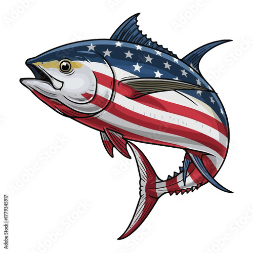 American Flag Tuna Fish Fishing Illustration Vector Image
