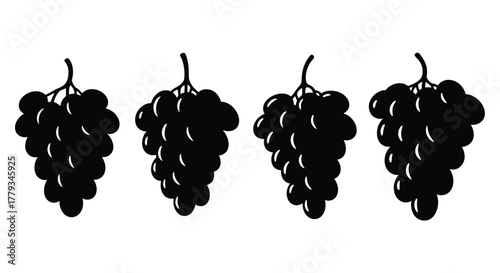 Four bunches of grapes silhouette isolated on white background
