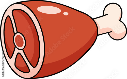 Thick meat cut on the bone (ham hock shape), flat vector illustration.