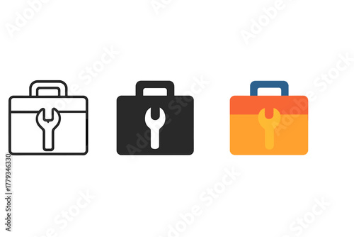 Minimalist Tool Kit Icons. Minimalist tool kit icon: three identical small tool kits for manufacturing in a row, first in line