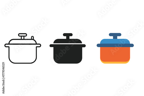 Stylish Pressure Cooker Icons. Minimalist pressure cooker icon: three identical pressure cookers in a row, first in line style