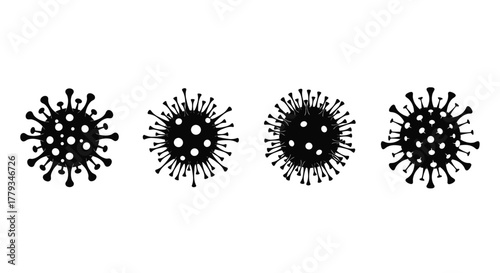 Four coronavirus cells isolated on white background, pandemic and health concept