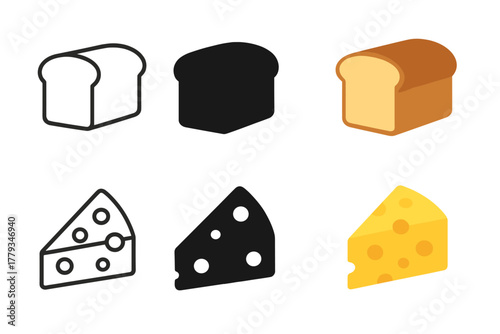 Minimalist Bread and Cheese. Linear minimalistic bread icon: loaf outline with slices, uniform line thickness, no fill, Solid