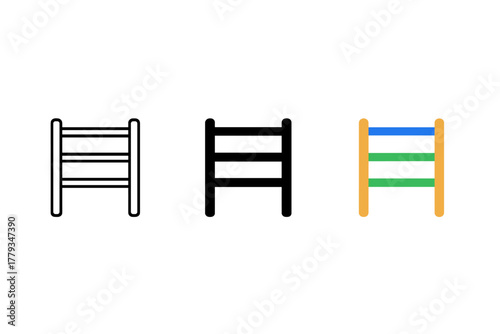 Trio of Jungle Gyms. Minimalist jungle gym icon: three identical jungle gyms in a row, first in line style with thin outline,