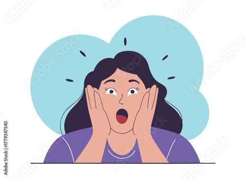 Shocked Woman with Open Mouth Holding Face Vector Illustration