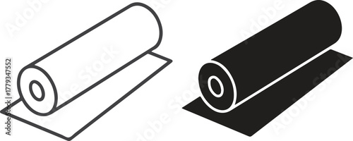 Rolled Mat Icon Set Yoga Mat Carpet Flooring Symbol Outline and Solid Graphic Isolated on White Background