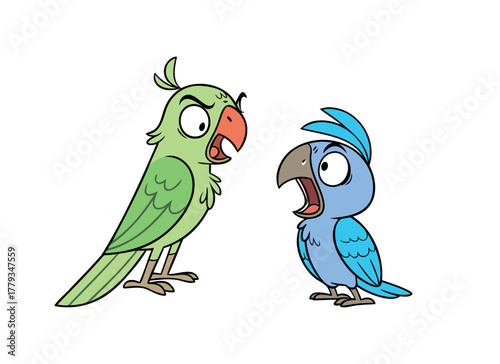 Angry Cartoon Parrots Arguing: Funny Vector Illustration