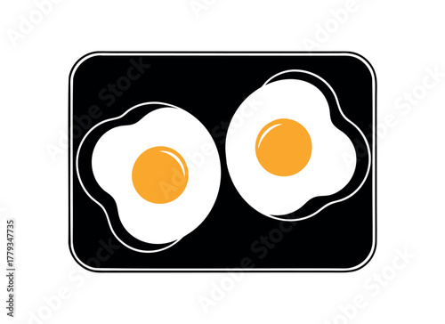 Two Fried Eggs on Skillet Vector Icon - Simple Breakfast Food Graphic