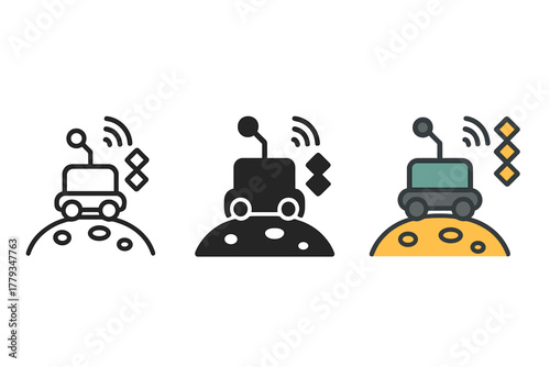 Lunar Mineral Scanners. Minimalist mineral scan icon: three identical lunar mineral scanning devices in a row, first in line style