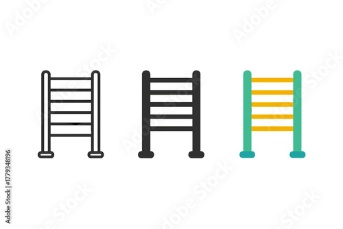 Trio of Jungle Gyms. Minimalist jungle gym icon: three identical jungle gyms in a row, first in line style with thin outline,