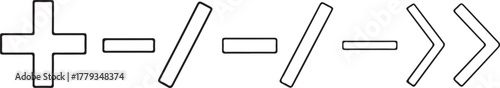 Basic Math Symbols and UI Icon Set Outline Graphic Art Isolated on White Background
