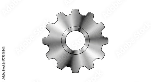 A metallic gear, symbolizing industry and mechanics, on a white background, representing teamwork and engineering