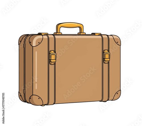 Illustration of a vintage brown suitcase with a yellow handle, perfect for travel and adventure themes