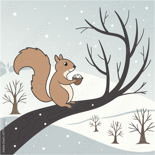 Squirrel with Nut in Winter