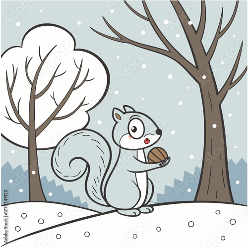 Squirrel with Nut in Winter
