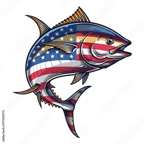American Flag Tuna Fish Fishing Illustration Vector Image