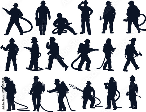 silhouettes of firefighter man 