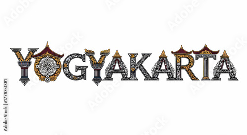 Vector art Yogyakarta text design cultural decorative font illustration