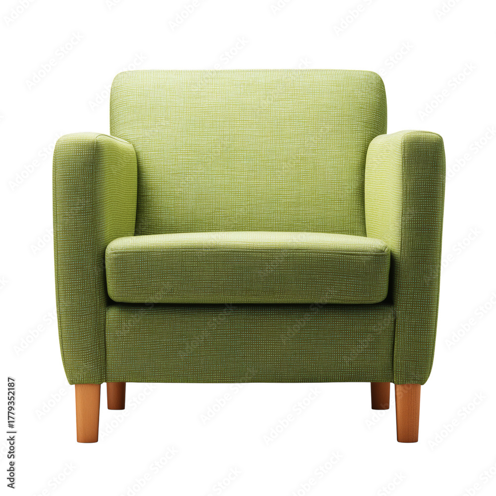 Fototapeta premium Modern Green Armchair With Wooden Legs for Stylish Living Room Decor and Comfort