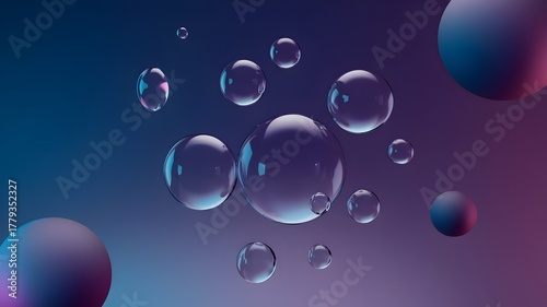 Wallpaper Mural Floating Glass Droplets in Blue and Purple Gradient Space Torontodigital.ca