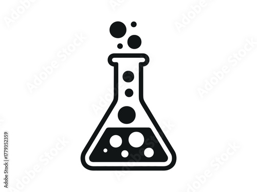 A laboratory flask with bubbling liquid represents scientific research and experimentation.