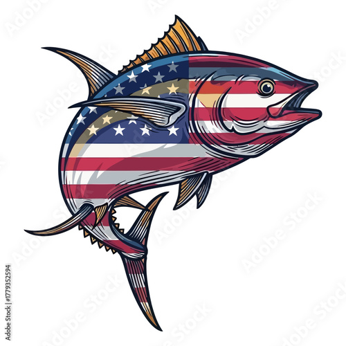 American Flag Tuna Fish Fishing Illustration Vector Image