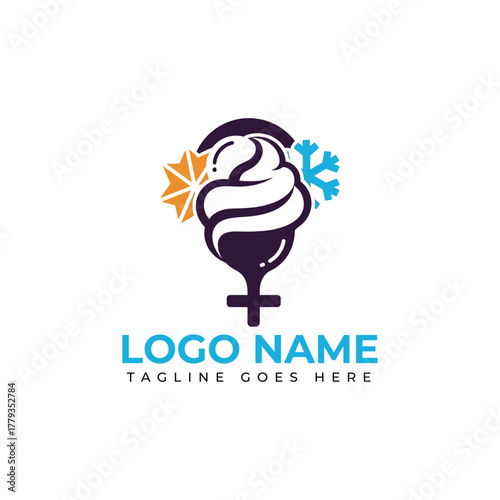 Captivating logo design for a modern ice cream parlor featuring a delightful swirl and cool winter elements