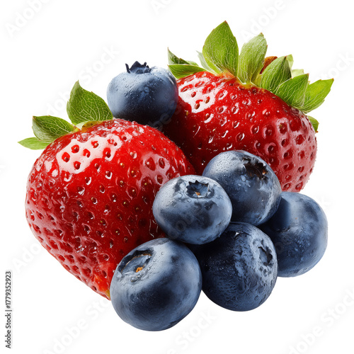 Juicy Strawberries and Blueberries Stacked Together for a Fresh Summer Snack
