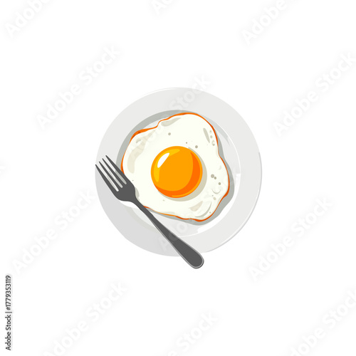 Flat Design Fried Egg Illustration – Minimal Sunny Side Up Cartoon Icon