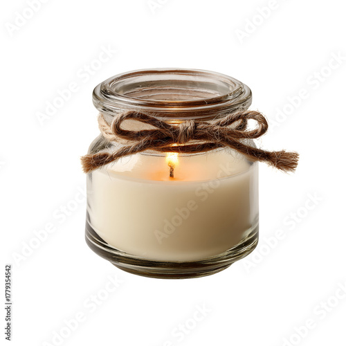 Candle Glowing Warmly in a Clear Glass Jar on a Tranquil Evening.