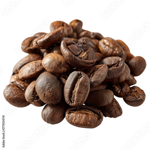Dark Roasted Coffee Beans Piled on a Clean Surface for Brewing Rich Coffee Fl...