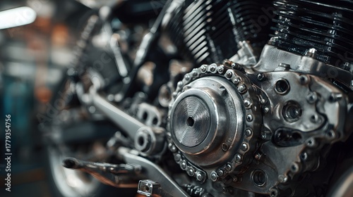 Detailed close up captures the intricate metallic components of a powerful machine's engine
