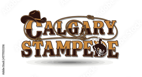 Illustration of Calgary Stampede western event with cowboy hat and rope