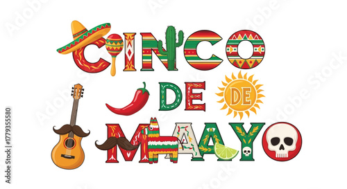 Festive vector Cinco de Mayo design with traditional mexican elements