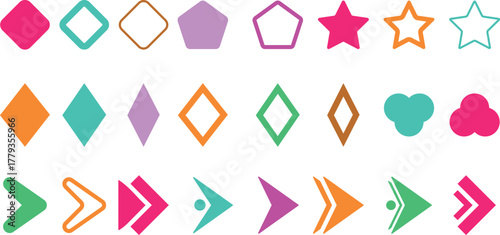 Flèche and Bullet point List Icon set. Text Editor and Content Formatting Symbols. Checklist Arrow and Document Formatting Icons. List Item and Navigation Pointer