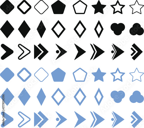 Flèche and Bullet point List Icon set. Text Editor and Content Formatting Symbols. Checklist Arrow and Document Formatting Icons. List Item and Navigation Pointer