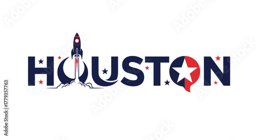 Vector illustration Houston city logo with rocket launch and star design