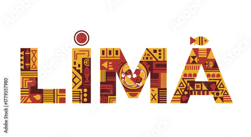 Vector illustration of the word Lima with colorful cultural patterns