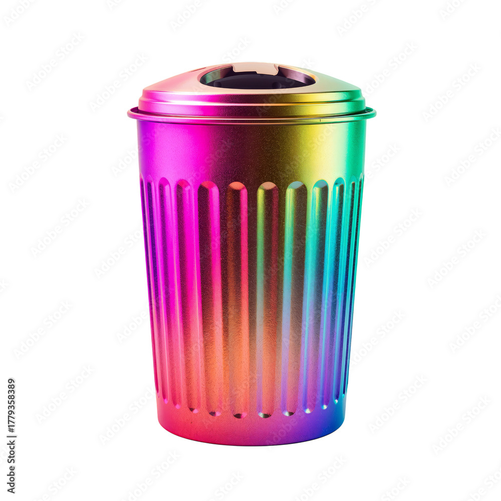 Obraz premium Colorful Waste Bin Stands out With Rainbow Hues in Modern Space, Adding a Pop of Style