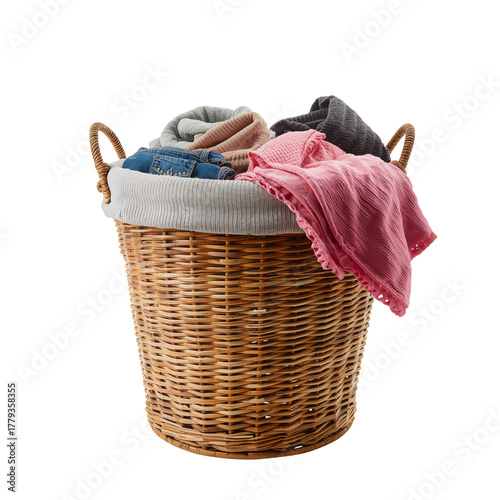 Brightly Colored Towels in a Woven Basket Ready for Laundry Day at Home.